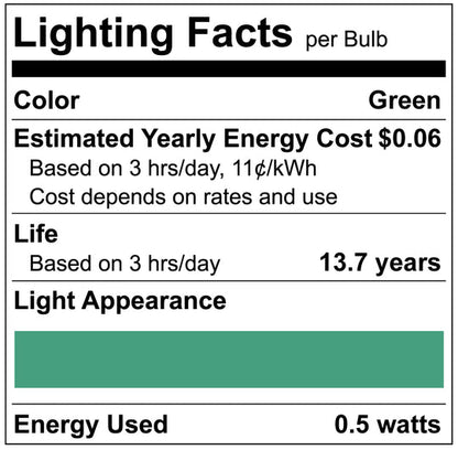 Luxrite LED C7 Small Light Bulb, E12 Candelabra Base, 0.5W, Green Finish, Pack of 12 (LR21752)