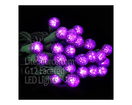 50 Light LED Razzberry (G12) Light Set Purple Bulbs on Green Wire, Approx. 17'8" Long