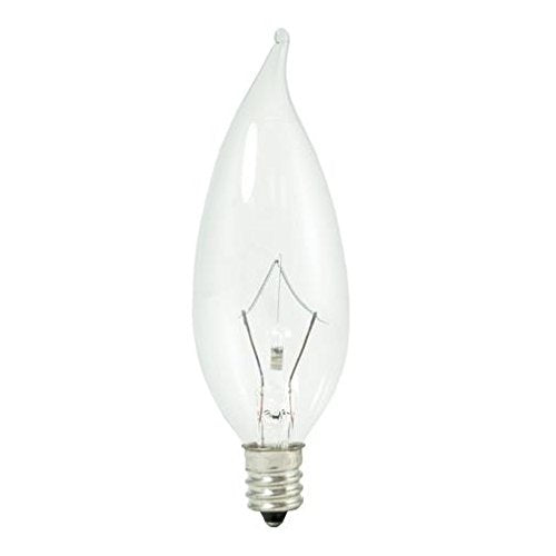 Bulbrite KR60CFC/32 60 Watt Dimmable Krypton Krystal Touch CA10 Flame Tip Chandelier Bulb, Candelabra Base, Clear, 10-Pack
