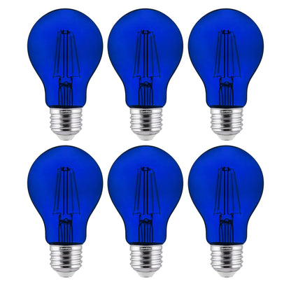 Sunlite 40940 LED Filament A19 Standard 4.5-Watt (60 Watt Equivalent) Colored Transparent Dimmable Light Bulb, Blue, 6 Pack