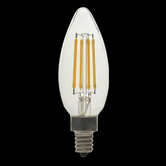 Luxrite LED B11 Torpedo Tip Chandelier Light Bulb, E12 Candelabra Base, 5W, 3.77", 3500K - Natural, 550 Lumens, 80 CRI, Clear Finish, Dimmable (LR21645)