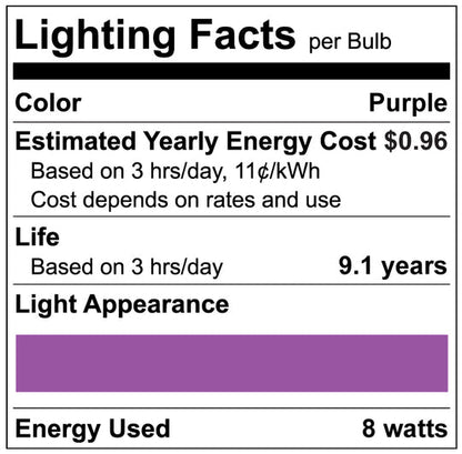 Luxrite LED A19 Colored Light Bulb, E26 - Medium Base, 8W, Purple Finish, Non-Dimmable, Shatter Proof, Pack of 15 (LR21494)