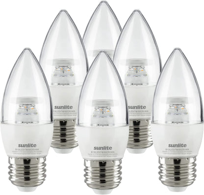 LED Torpedo Tip B11 Chandelier Light Bulb, 7 Watts (60W Equivalent), 500 Lumens, Medium Base (E26), Dimmable, Energy Star, 40K - Cool White, Clear 6 Pack