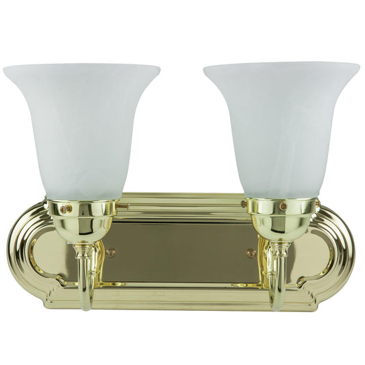 Sunlite 2 Lamp Vanity Decorative Sconce Fixture, Polished Brass  Finish, Alabaster Glass