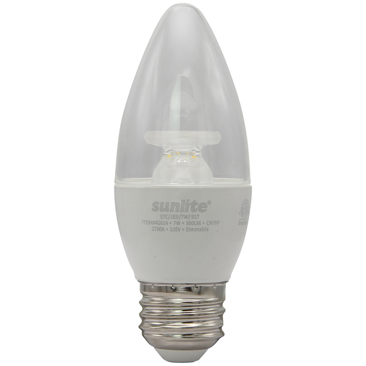 LED Torpedo Tip B10 Clear Chandelier Light Bulb, 7 Watts (60W Equivalent), 500 Lumens, Medium Base (E26), 90 CRI, Dimmable, Energy Star, ETL Listed, 2700K Warm White, 6 Count