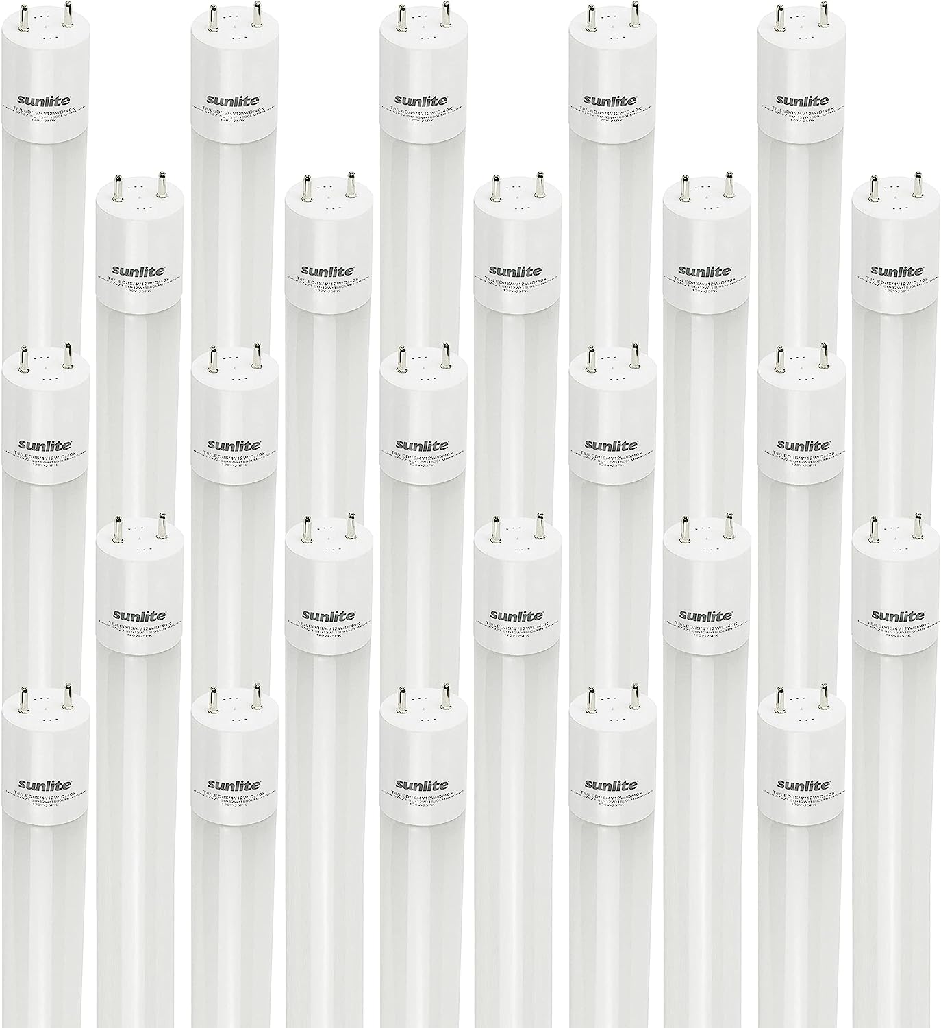 Sunlite 87922 LED T8 Plug & Play Light Tube (Type A) 4 ft, 12 Watt (32W Equivalent) 1800 Lumens, Medium G13 Bi-Pin Base, Dual End Connection, Electronic Ballast Compatible, 4000K Cool White, 25 Pack