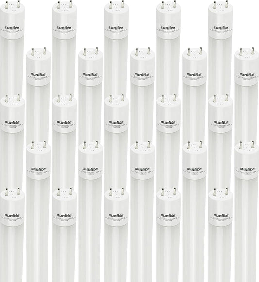 Sunlite 87922 LED T8 Plug & Play Light Tube (Type A) 4 ft, 12 Watt (32W Equivalent) 1800 Lumens, Medium G13 Bi-Pin Base, Dual End Connection, Electronic Ballast Compatible, 4000K Cool White, 25 Pack