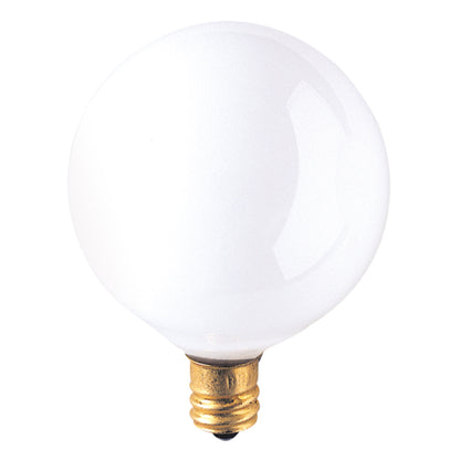 Bulbrite 15G16WH2 15 Watt Incandescent G16.5 Globe, Candelabra Base, White