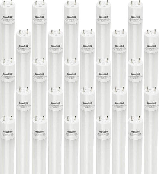 Sunlite 87923 LED T8 Plug & Play Light Tube (Type A) 4 ft, 12 Watt (32W Equivalent) 1800 Lumens, Medium G13 Bi-Pin Base, Dual End Connection, Electronic Ballast Compatible, 5000K Super White, 25 Pack