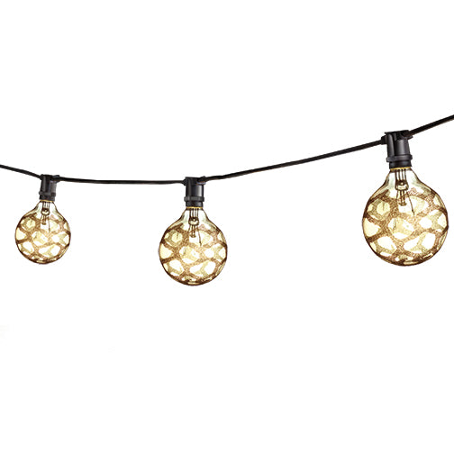 Bulbrite STRING15/E12/BLACK-G16MAR-KT Outdoor Mini String Light w/Incandescent G16 Marble Etched Bulbs, 25-Feet, 15 Lights Sockets, Black