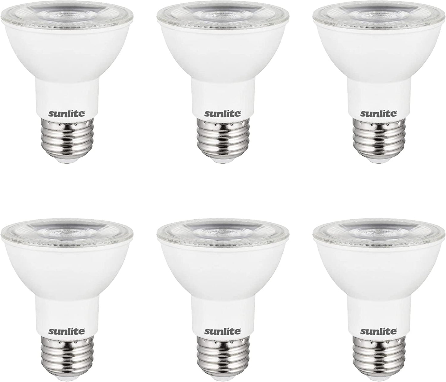 Sunlite LED PAR20 Long Neck Spotlight Bulb, 8 Watt (50W Halogen EQ), 500 Lm, 40° Flood Beam, Medium E26 Base, 90 CRI, Waterproof, Dimmable, T20/T24/CEC & UL Listed, 5000K Super White, 6 Count