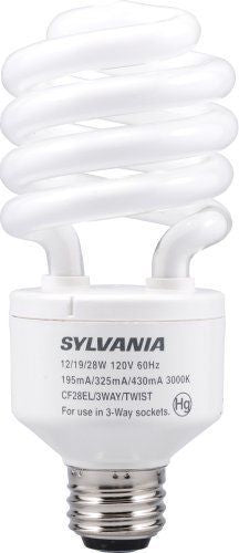 Sylvania 29349 Three Way Compact Fluorescent Lamp with 28-19-12 Watts, Integral 120V Ballast, Medium Screwbase, Soft White,  # CF28EL/3WAY/TWIST/830/BL/1