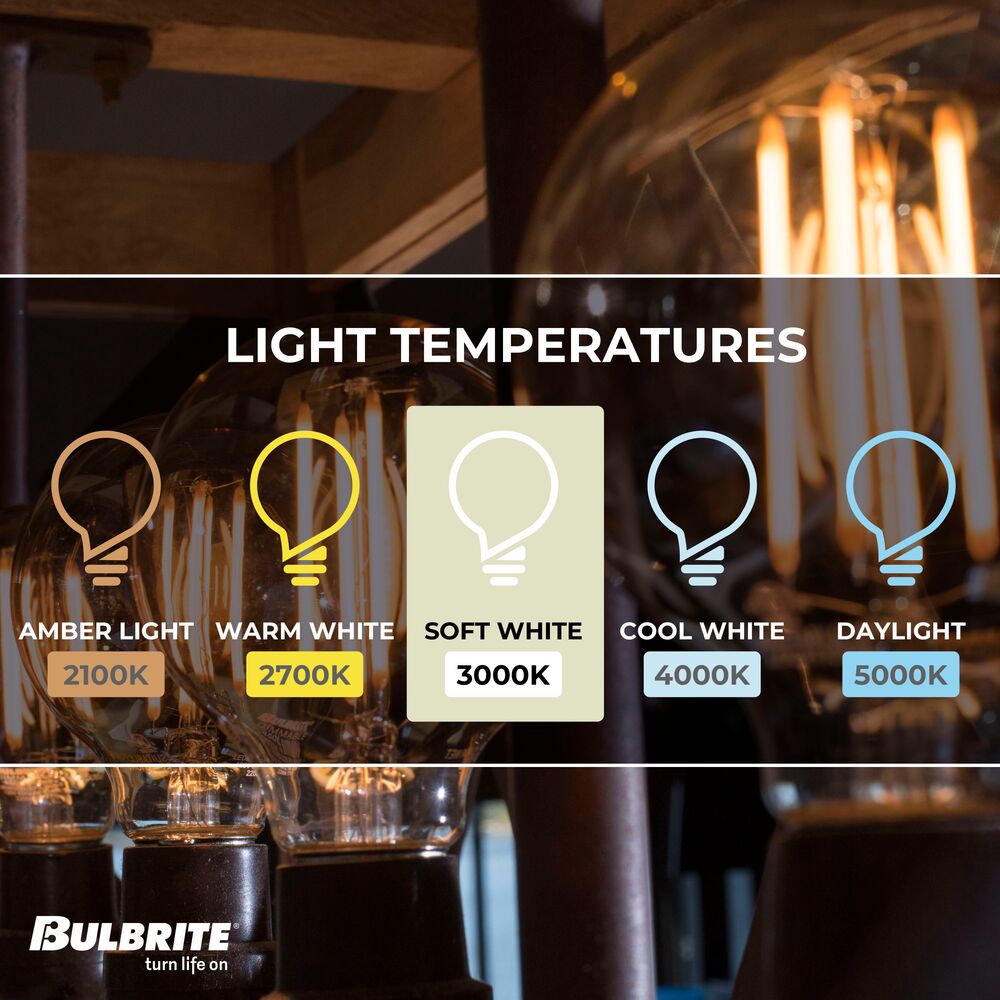 Bulbrite LED Filament Pack of (4) 5 Watt Dimmable G25 Light Bulb with a Clear Finish and Medium (E26) Base - 3000K (Soft White Light), 800 Lumens