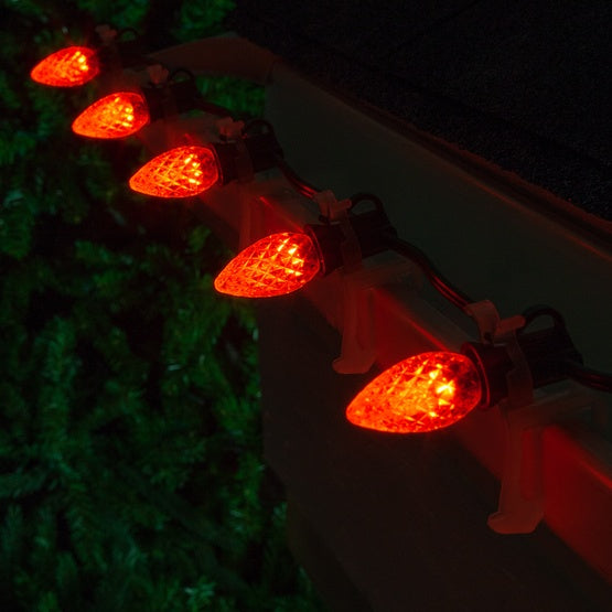 25 Light LED C7 Light Set Orange Bulbs on Green Wire, Approx. 16'6" Long