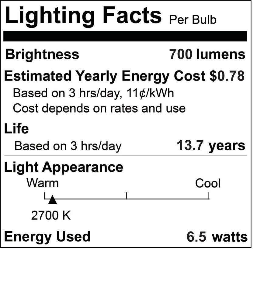 Bulbrite Pack of (2) 6.5 Watt 120V Dimmable Clear T6 LED Mini Light Bulbs with Candelabra (E12) Base, 2700K Warm White Light, 700 Lumens