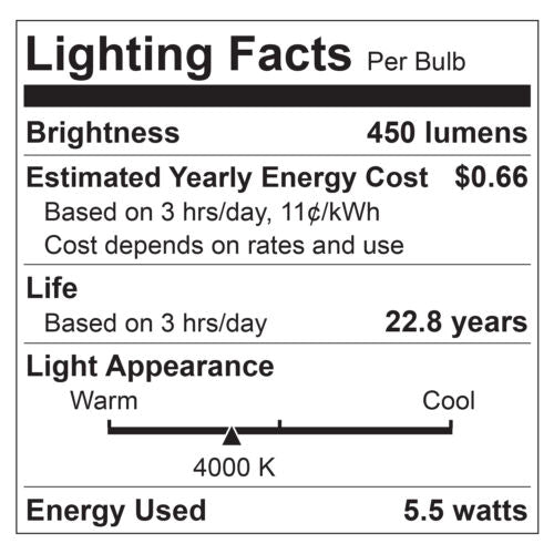 Sunlite 88348-SU LED A19 Standard Light Bulb, 5.5 Watts (40 Watt Equivalent), 450 Lumens, Medium Base (E26), Dimmable, UL Listed, Energy Star, 4000K Cool White, Pack OF 12