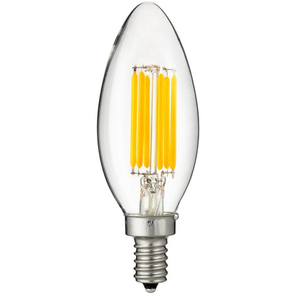 Sunlite LED Edison B11 Torpedo Tip Chandelier Light Bulb, 5 Watts (60W Equivalent), 630 Lumens, Candelabra E12 Base, Non-Dimmable Clear Glass Filament, 220-277 Volt, 2700K Warm White, 6 Count