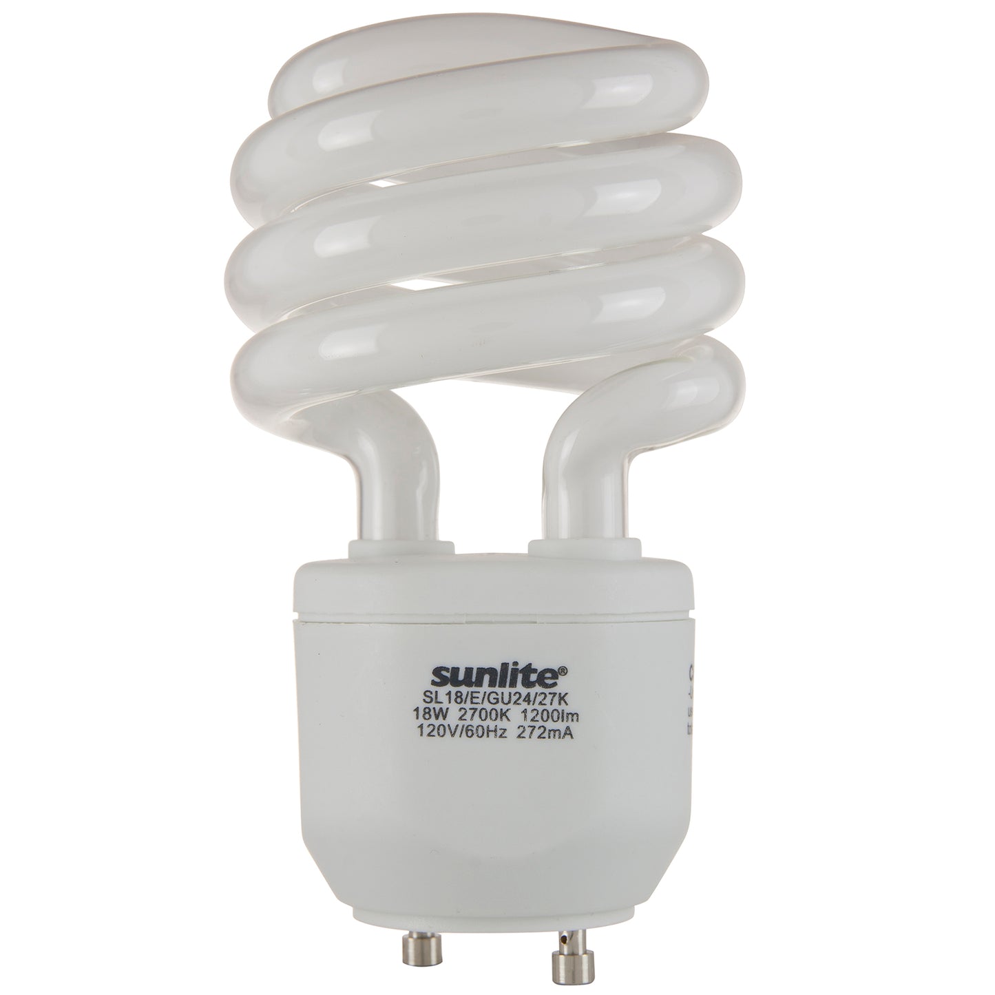 Sunlite Compact Fluorescent T2 Spiral, Standard Household Energy Saving CFL Light Bulb, 18 Watt, GU24 Base, 27K - Warm White, 6 Pack