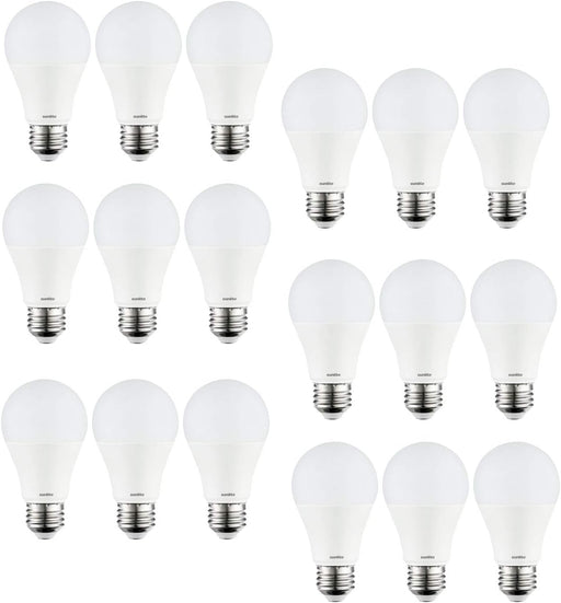 Sunlite 80739-SU LED A19 Light Bulbs, 9 Watts (60W Equivalent), Medium Base (E26), Non-Dimmable, Frost, UL Listed, 50K - Super White 18 Pack
