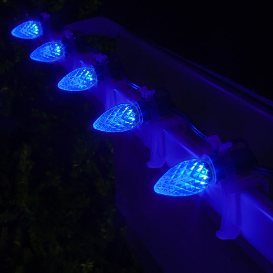 25 Light LED C7 Light Set Blue Bulbs on Green Wire, Approx. 16'6" Long
