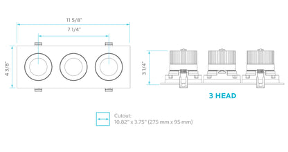 TRIPLE-HEAD GIMBAL 5CCT WHITE CANLESS SPOTLIGHT