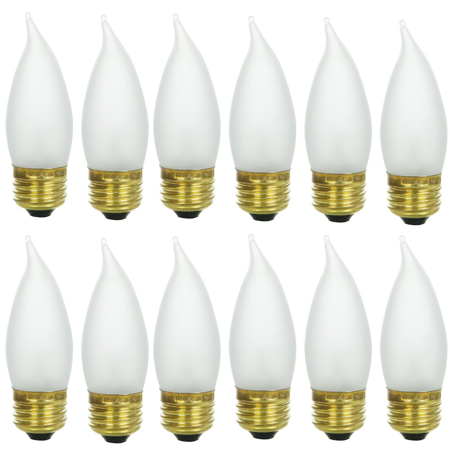 Sunlite 40 Watt Flame Tip Chandelier, Medium Base, Frost