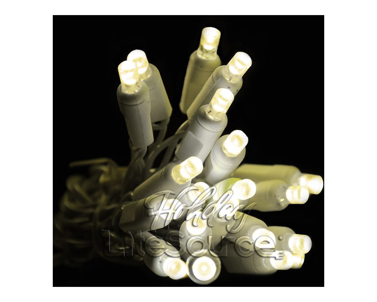 20-LITE RECTIFIED 5MM CONICAL LED LIGHT SET; WARM WHITE BULBS; WHITE WIRE, Approx. 5' Long