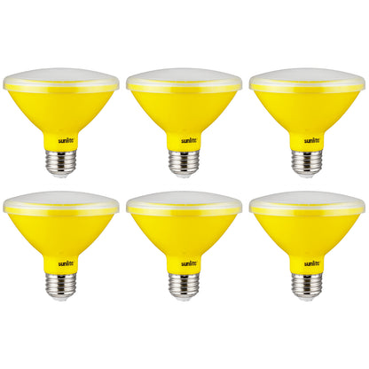 Sunlite - Yellow LED PAR30 Reflector Light Bulb, 3 Watt, 120-220 Volts, Medium Base, 30,000 Hour Lamp Life, 100 Lumens, 30° Narrow Flood, Energy Saving, Eco Friendly, Multi-Use Indoor/Outdoor (6 Pack)