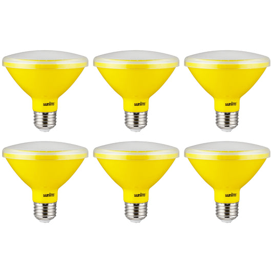 Sunlite - Yellow LED PAR30 Reflector Light Bulb, 3 Watt, 120-220 Volts, Medium Base, 30,000 Hour Lamp Life, 100 Lumens, 30° Narrow Flood, Energy Saving, Eco Friendly, Multi-Use Indoor/Outdoor (6 Pack)