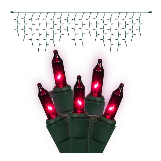 Vickerman 100 Purple Mini Light Icicle Light on Green Wire, 9' Christmas Light Strand- 2 Pack