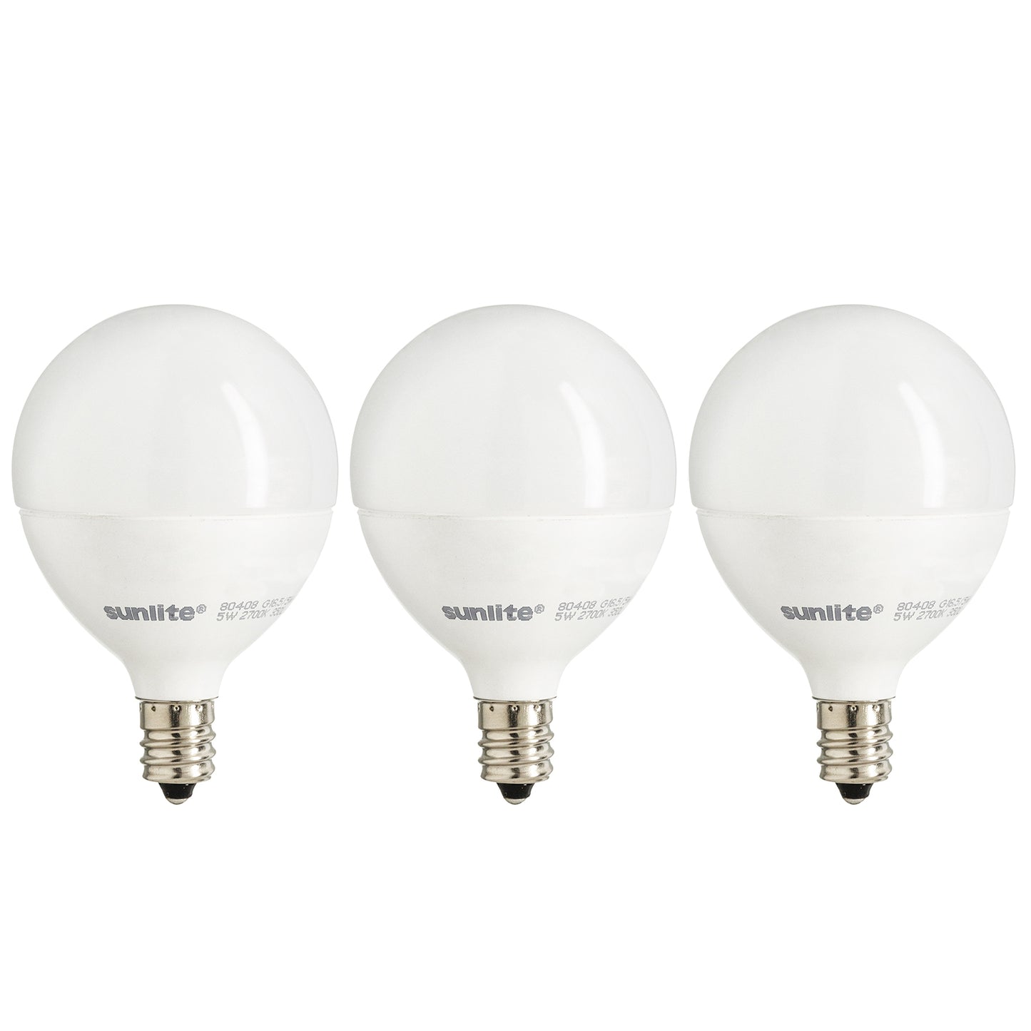 Sunlite G16.5/LED/5W/D/E12/FR/ES/27K/3PK Dimmable Energy Star 2700K Candelabra Base Warm White LED Globe G16.5 5W Light Bulb (3 Pack), Frosted