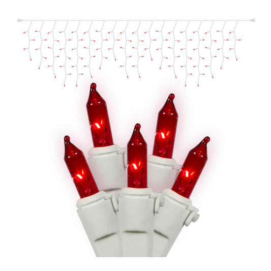 Vickerman 100 Red Mini Light Icicle Light on White Wire, 9' Christmas Light Strand- 2 Pack