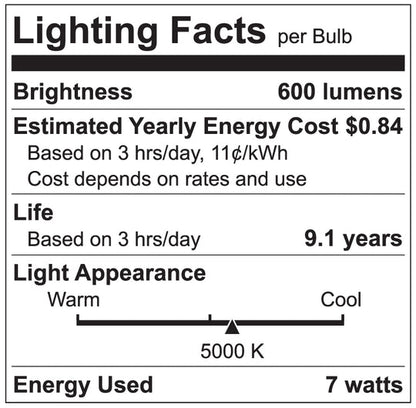 Luxrite LED 7W A15 Bulb, 5000K- Bright White, 600 Lumens, 80 CRI, Frost Finish, Dimmable, Pack of 25 (LR21353)