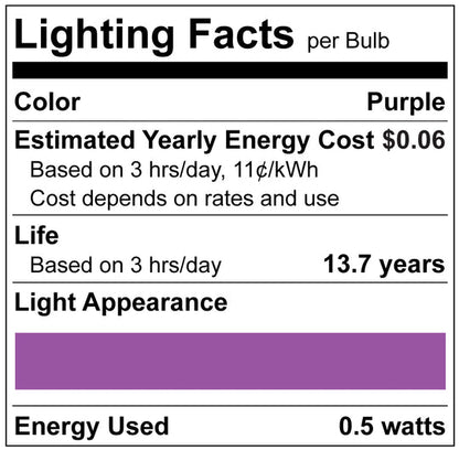 Luxrite LED Filament S14 Light Bulb, E26 Medium Base, 0.5W, Purple Transparent Bulb Finish, Pack of 9 (LR21731)