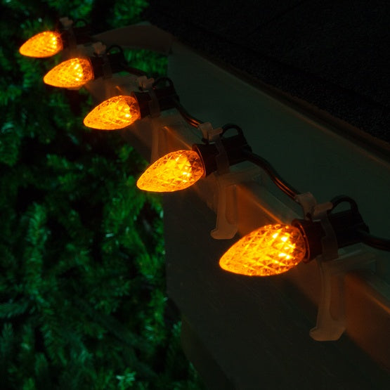 25 Light LED C7 Light Set Yellow Bulbs on Green Wire, Approx. 16'6" Long