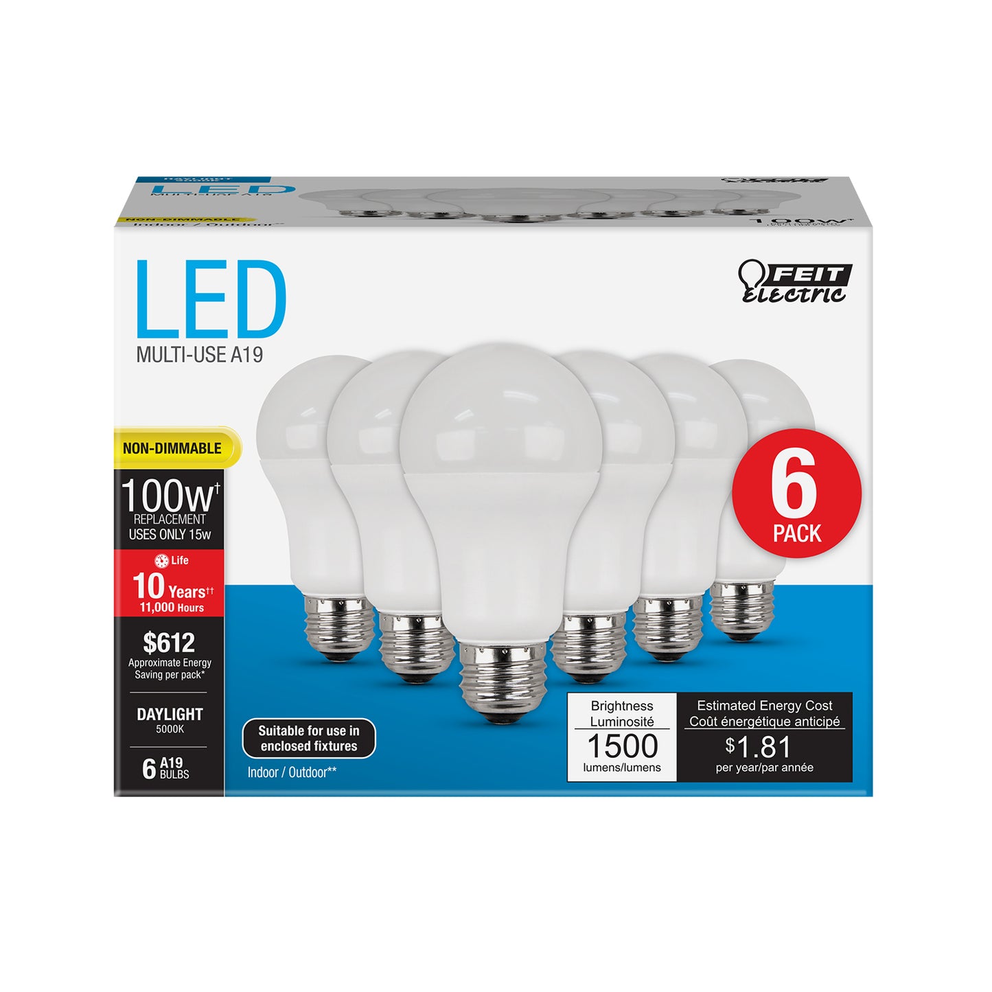 1500 Lumen 5000K Non-Dimmable A19 LED