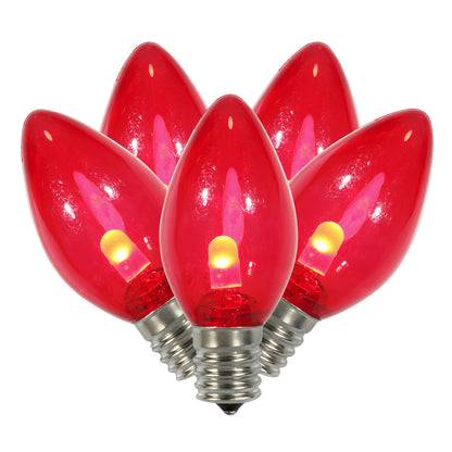 Vickerman C7 Transparent Plastic LED Red Dimmable Bulb, 50 Pack.
