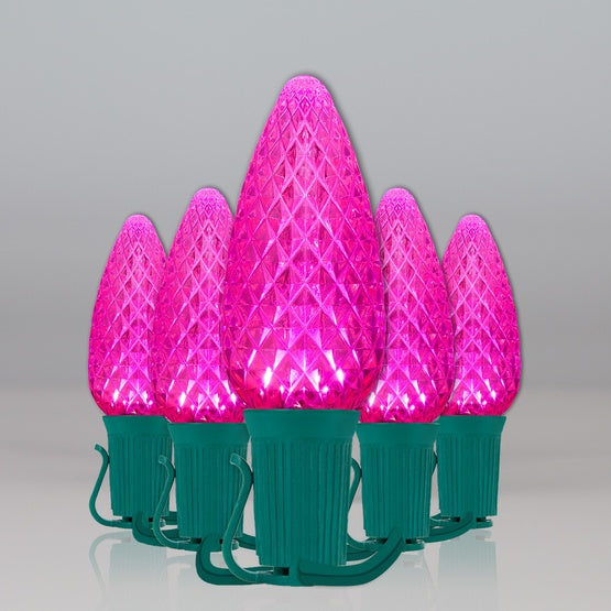 25-Light LED C9 Light Set; Pink Bulbs on Green Wire, Approx. 16'6" Long