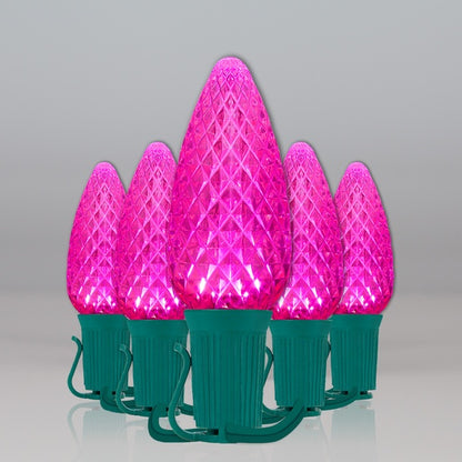 25-Light LED C9 Light Set; Pink Bulbs on Green Wire, Approx. 16'6" Long