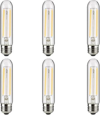 Sunlite 41793 LED Edison T10/T30 Tubular Light Bulb, 2 Watts (25W Equivalent), 160 Lumens, Medium E26 Base, 120 Volts, Dimmable, 90 CRI, UL Listed, Clear, 5000K Super White, 6 Pack