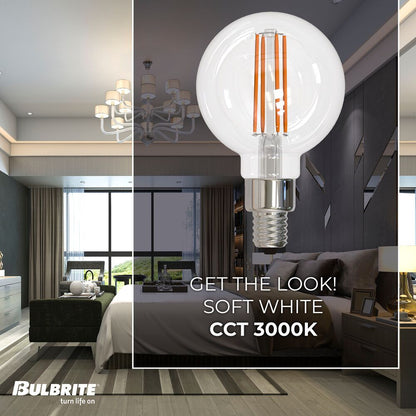 Bulbrite LED Filament Pack of (4) 4 Watt Dimmable G16 Light Bulbs with a Clear Finish and Candelabra (E12) Base - 3000K (Soft White Light), 350 Lumens