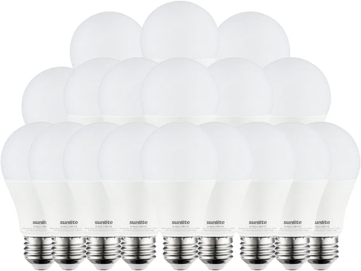 Sunlite LED A19 Light Bulbs, 9 Watts (60W Equivalent), 800 Lumens, Medium Base (E26), Non-Dimmable, Frost, UL Listed, 2700K Warm White - 18 Pack