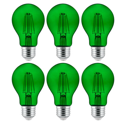 Sunlite 40941 LED Filament A19 Standard 4.5-Watt (60 Watt Equivalent) Colored Transparent Dimmable Light Bulb, Green, 6 Pack