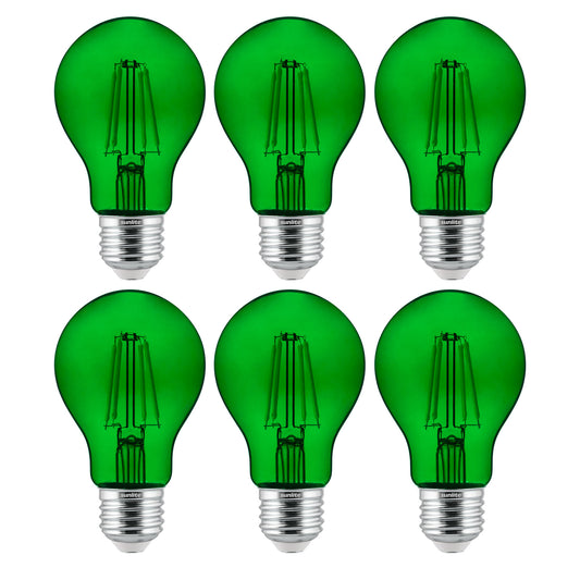 Sunlite 40941 LED Filament A19 Standard 4.5-Watt (60 Watt Equivalent) Colored Transparent Dimmable Light Bulb, Green, 6 Pack