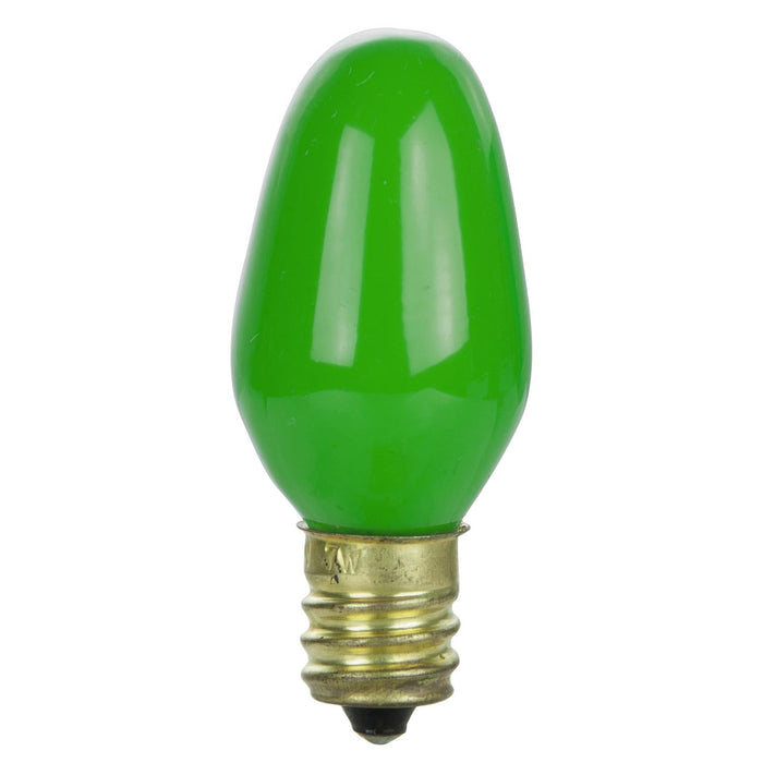 25 Pack Sunlite 7 Watt C7 Colored Night Light, Candelabra Base, Ceramic Green