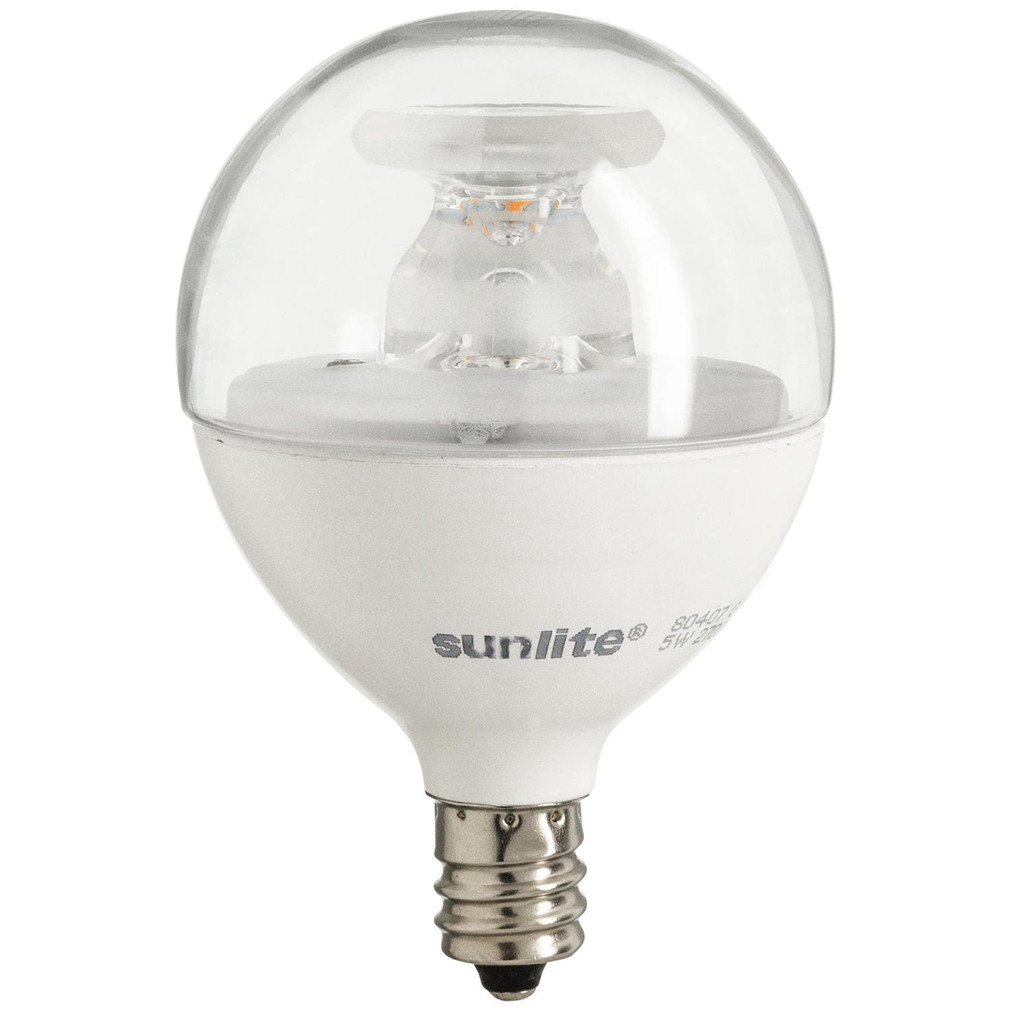 Sunlite 82040-SU LED G16.5 Light Bulb 5 Watts (40W Equivalent), 350 Lumens, 90 CRI, Candelabra Base (E12), Clear Finish, Dimmable, Energy Star, ETL Listed, 30K- Warm White, 6 Pack