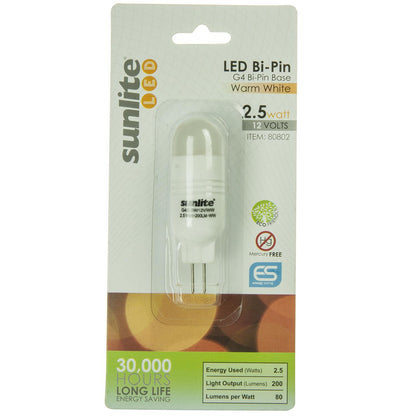 Sunlite LED Single Ended G4 Bi-Pin 2.5W (20W Equivalent) Light Bulb Bi-Pin (G4) Base, Warm White