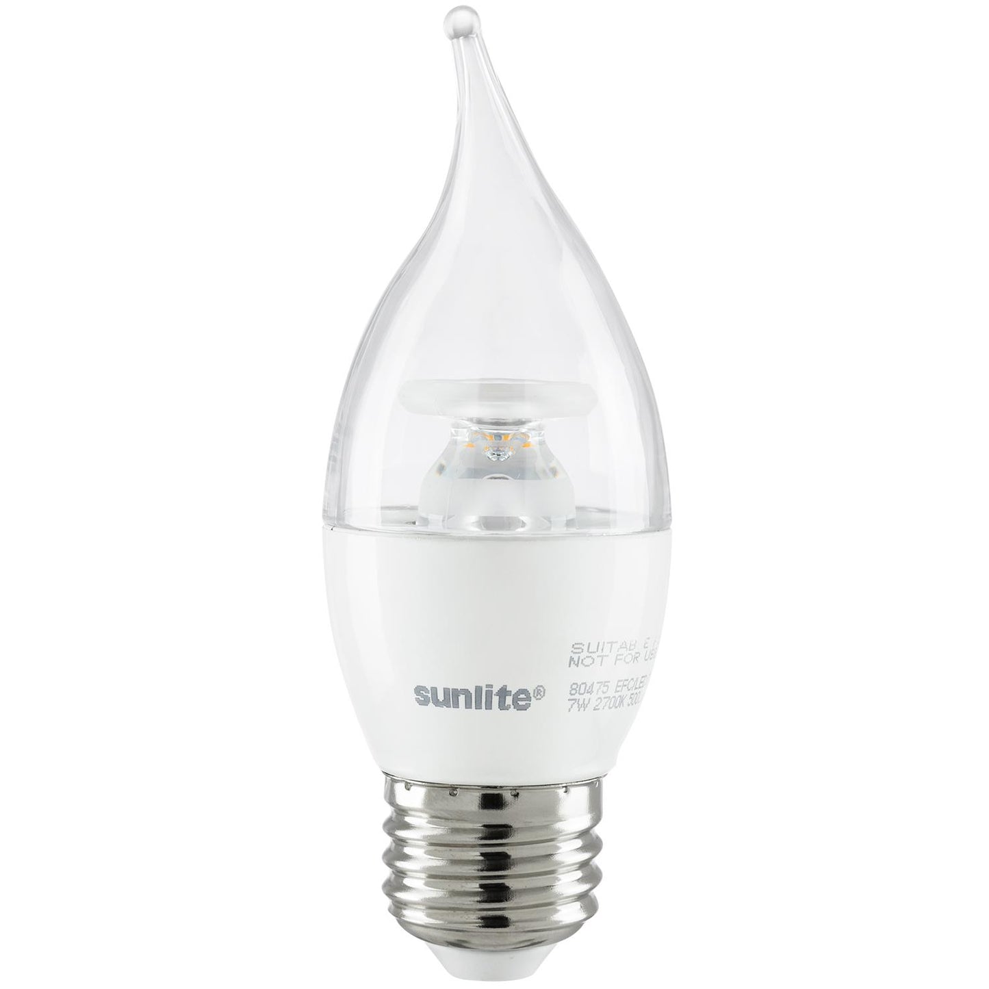 Sunlite LED Flame Tip Chandelier 7W (60W Equivalent) Light Bulb Medium (E26) Base, Warm White