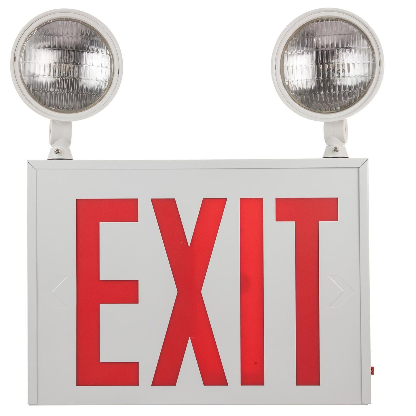 Surface Mount 2-3 Head Exit-Emergency Light Combo, White Housing, Single Faced White Plate, Red Letters, NYC Approved