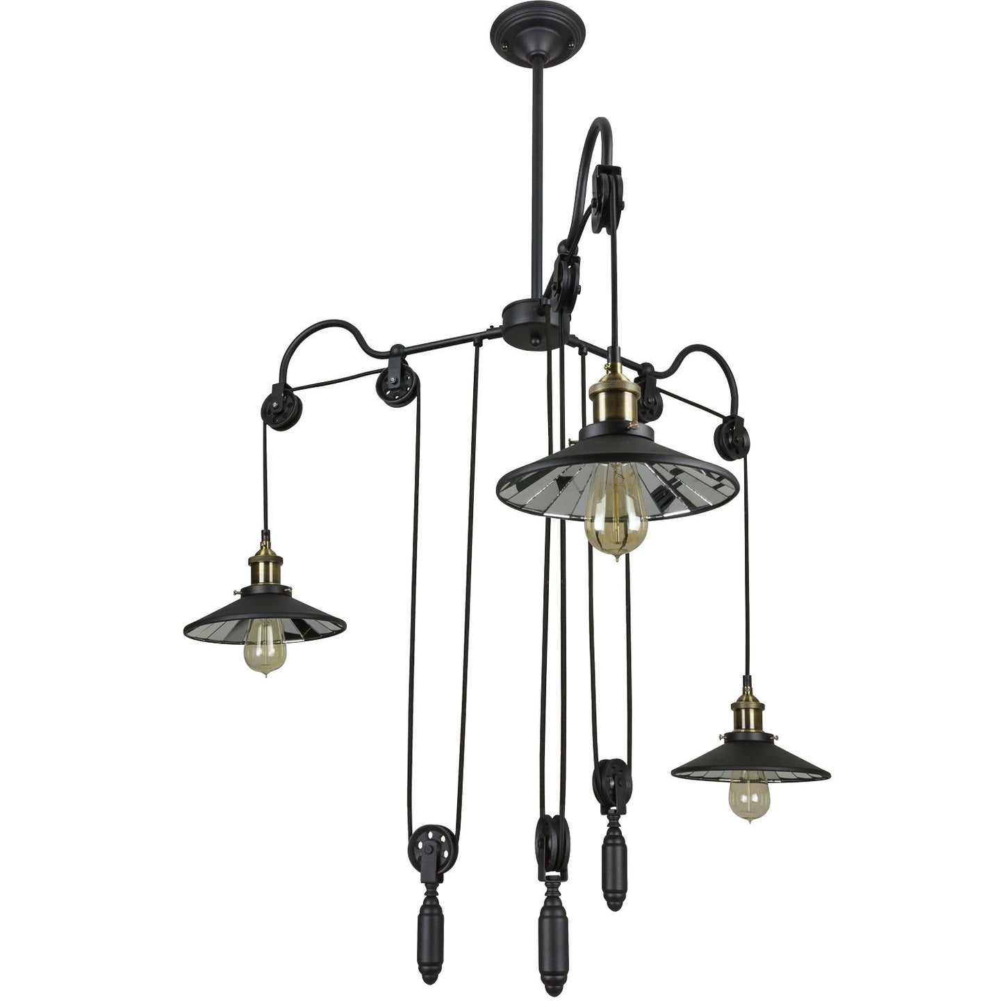 Sunlite Round Shade with weight Pendant Vintage Antique Style Fixture, Matte Black Finish
